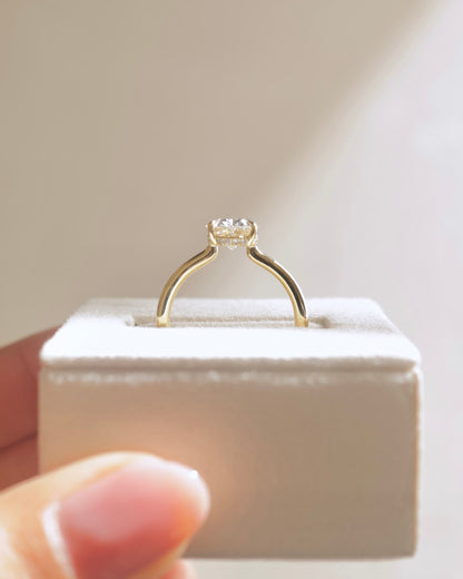 Kiana - Oval Claw Solitaire with Hidden Halo and Floating Cathedral Low Setting Engagement Ring - Yellow Gold