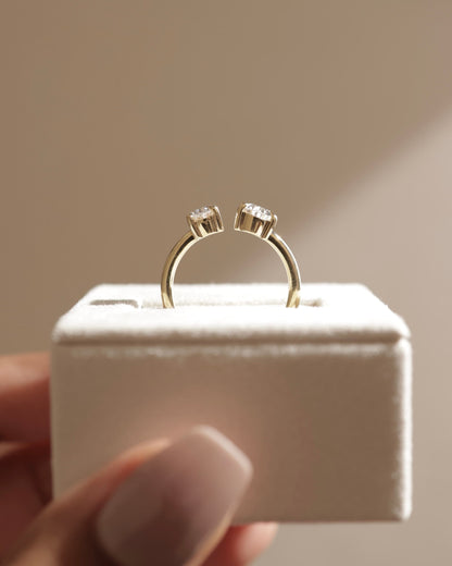 Nadia - Oval and Pear Claw Toi et Moi with Open Band Engagement Ring - Yellow Gold
