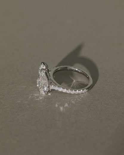 Noa - Marquise and Pear Claw Toi et Moi with Pave Band and Cathedral High Setting Engagement Ring - Platinum