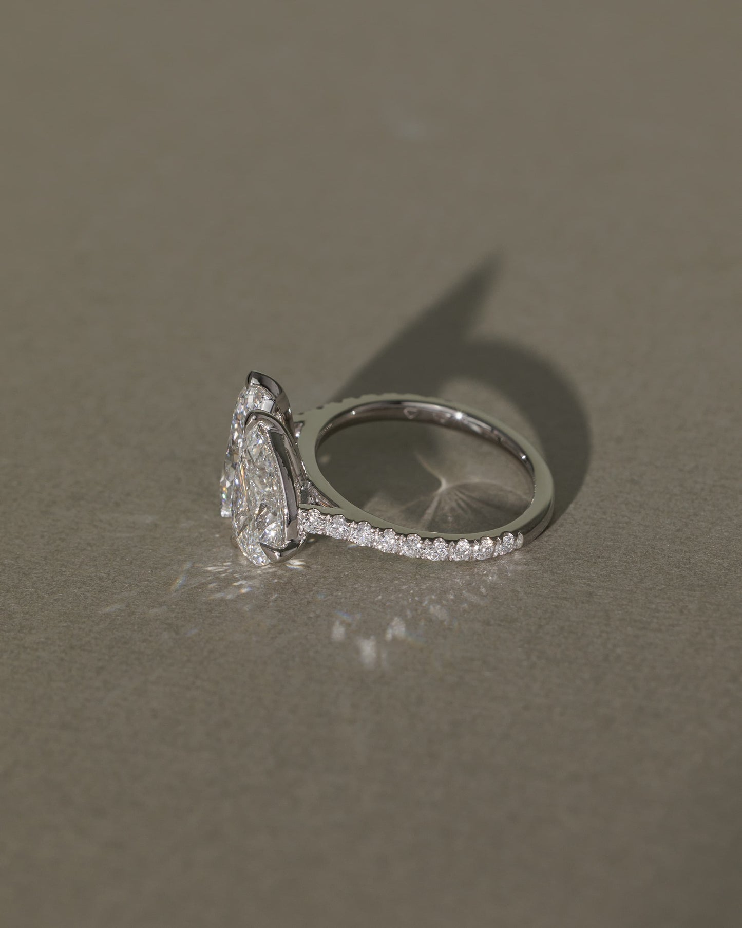 Noa - Marquise and Pear Claw Toi et Moi with Pave Band and Cathedral High Setting Engagement Ring - Yellow Gold