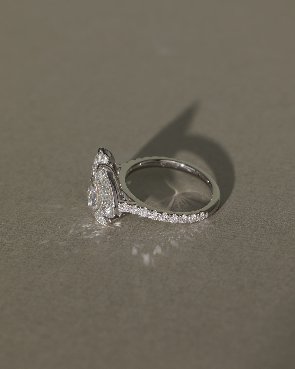 Noa - Marquise and Pear Claw Toi et Moi with Pave Band and Cathedral High Setting Engagement Ring - White Gold