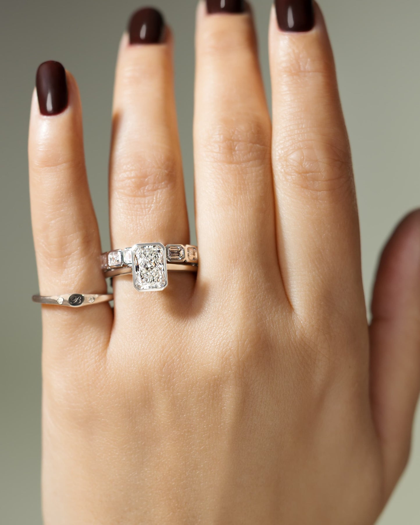 Zoe - Radiant Bezel Solitaire with Open Cathedral High Setting Engagement Ring - Platinum