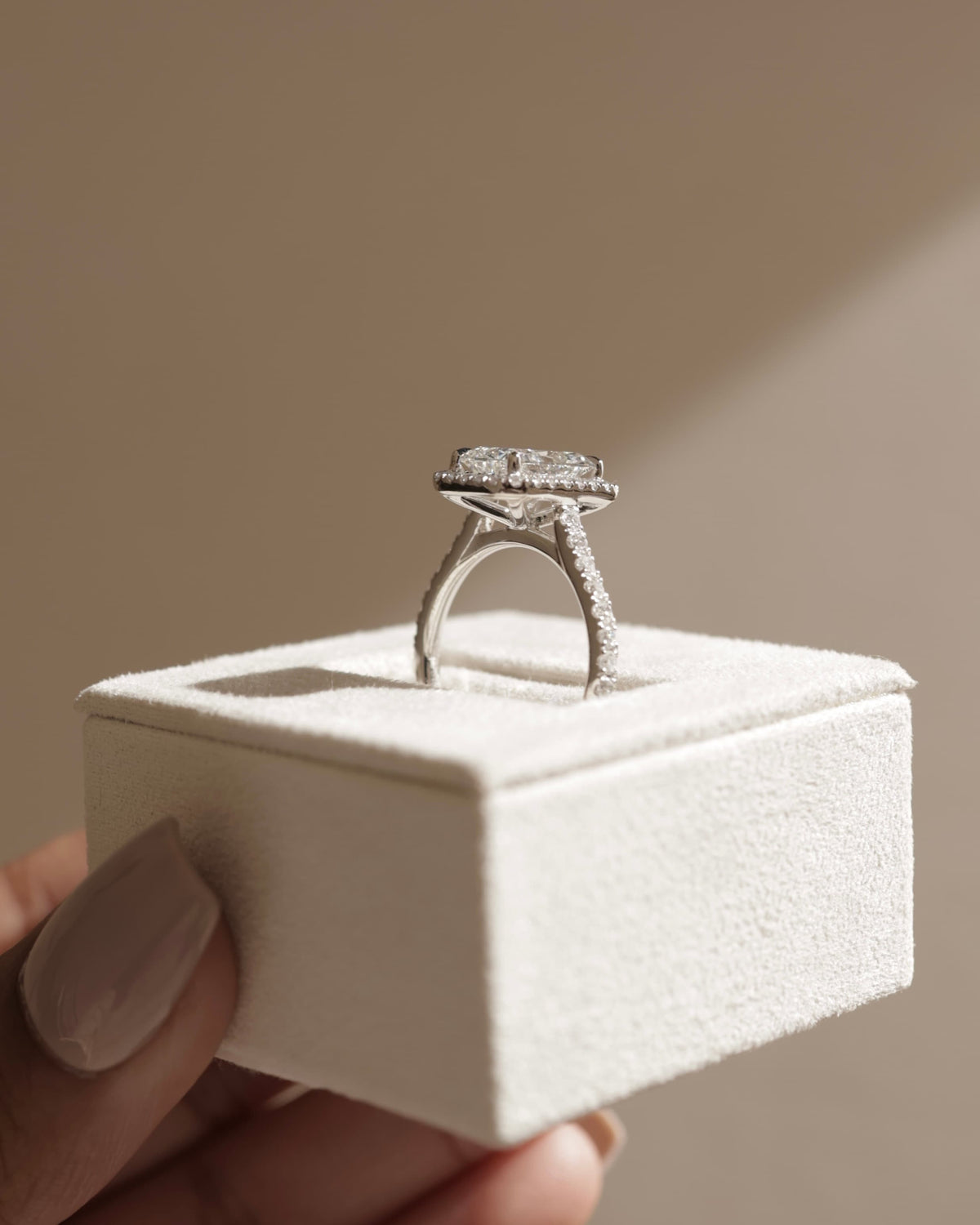 Clementine - Radiant Claw Solitaire with Halo and Pave Band and Cathedral High Setting Engagement Ring - Yellow Gold
