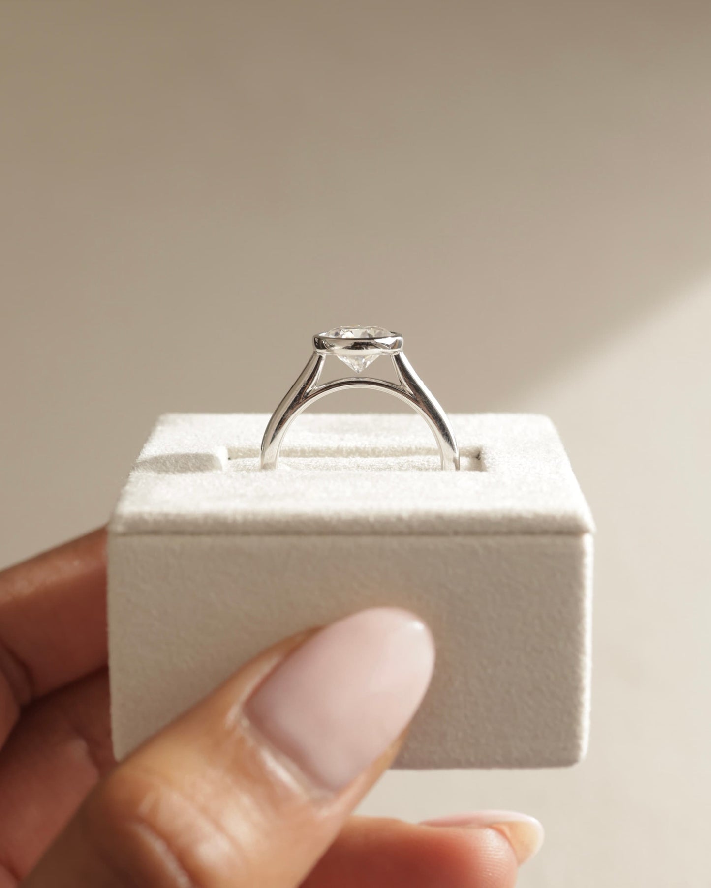 Kaylah - Statement Round Bezel Solitaire with Open Cathedral High Setting Engagement Ring - White Gold