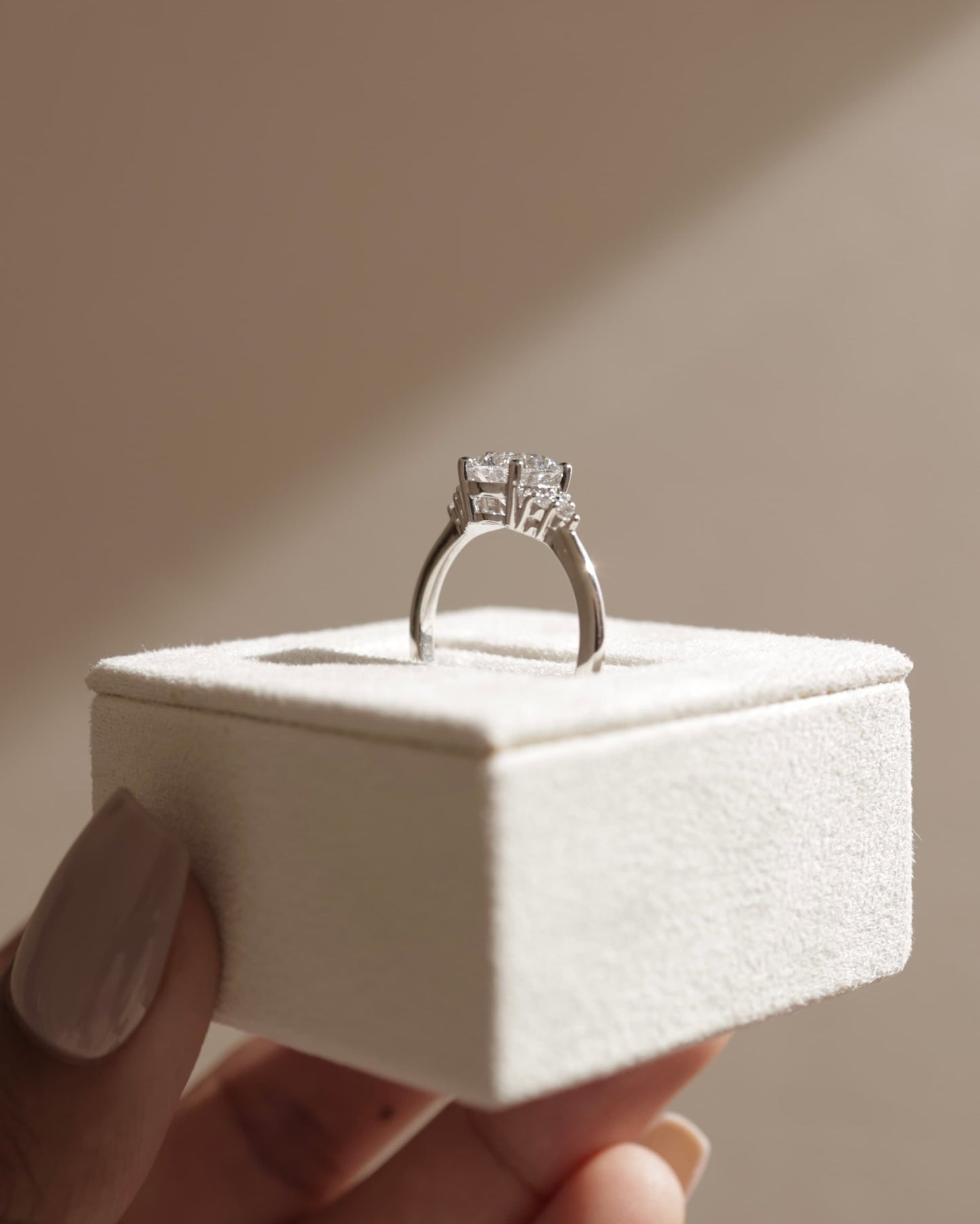 Greta - Round Claw Solitaire with Round Shoulder Stones Engagement Ring - Yellow Gold