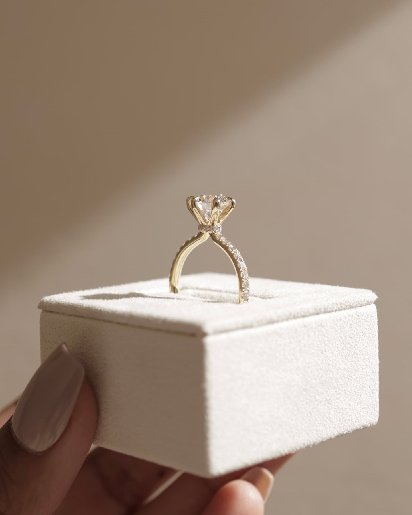 Holly - Round Claw Solitaire with Pave Band and Pave Collar Engagement Ring - Yellow Gold