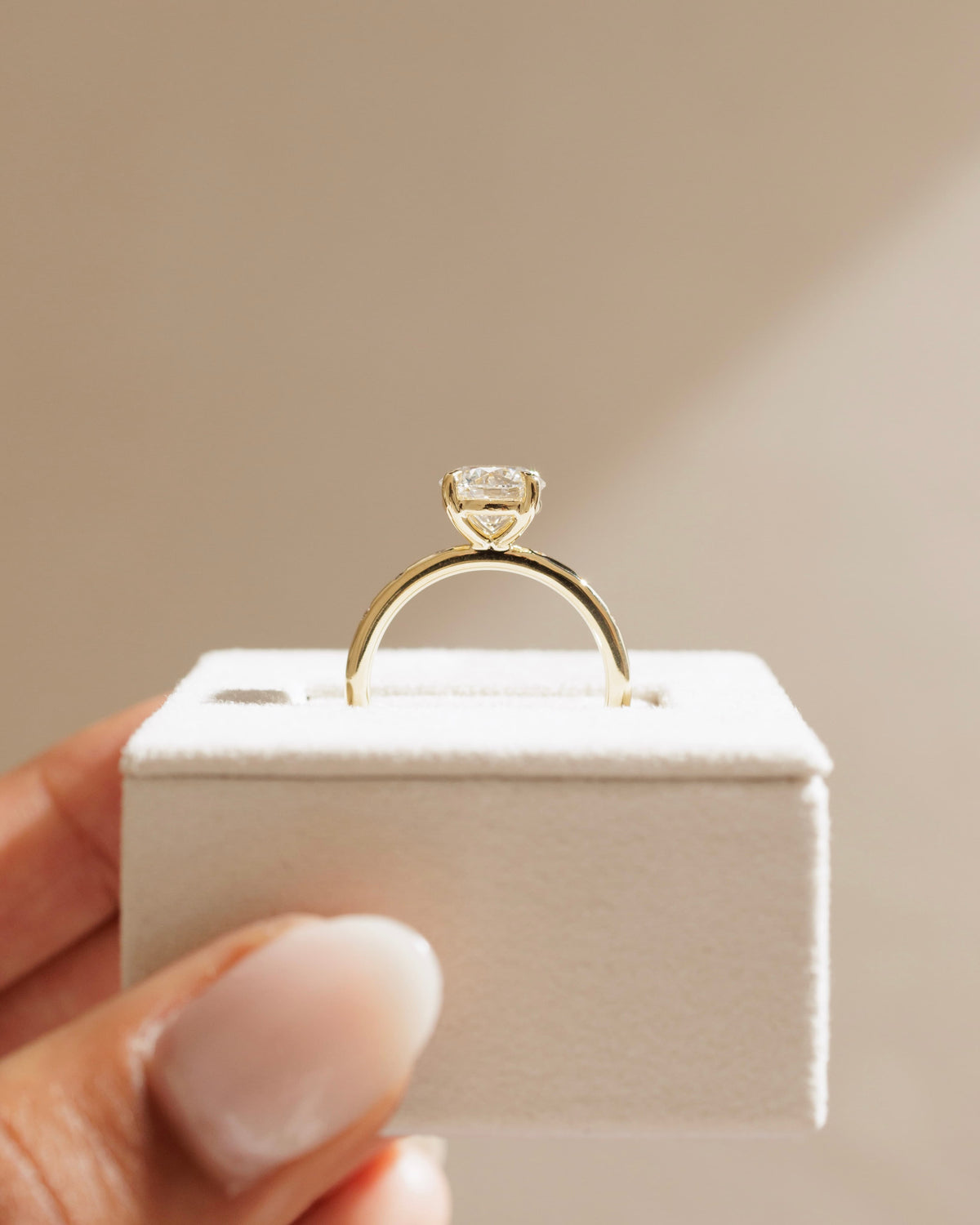 Nekija - Round Claw Solitaire with Inset Round Accent Stones Engagement Ring - Yellow Gold
