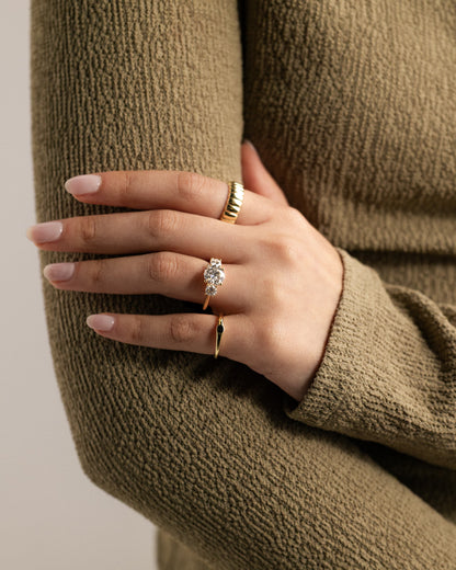 Octavia - Round Claw Trilogy with Round Side Stones and Trellis Gallery Engagement Ring - Platinum
