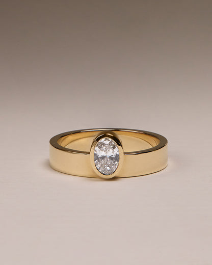 Carmen - Oval Bezel Solitaire with Offset Setting and Flat Cigar Band Engagement Ring - Rose Gold