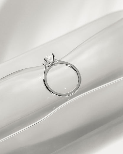 Kelsey - Elongated Cushion Claw Solitaire with Cathedral Low Setting and Open Trellis Gallery Engagement Ring - Yellow Gold