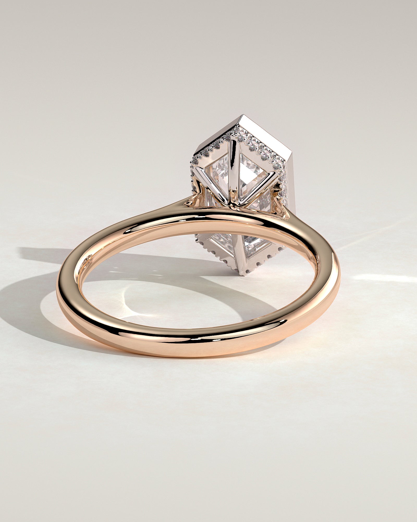 Gloria - Elongated Hexagon Bezel Solitaire with Hidden Halo and Cathedral High Setting Engagement Ring - Rose Two-Tone - Rose Two-Tone 2ct