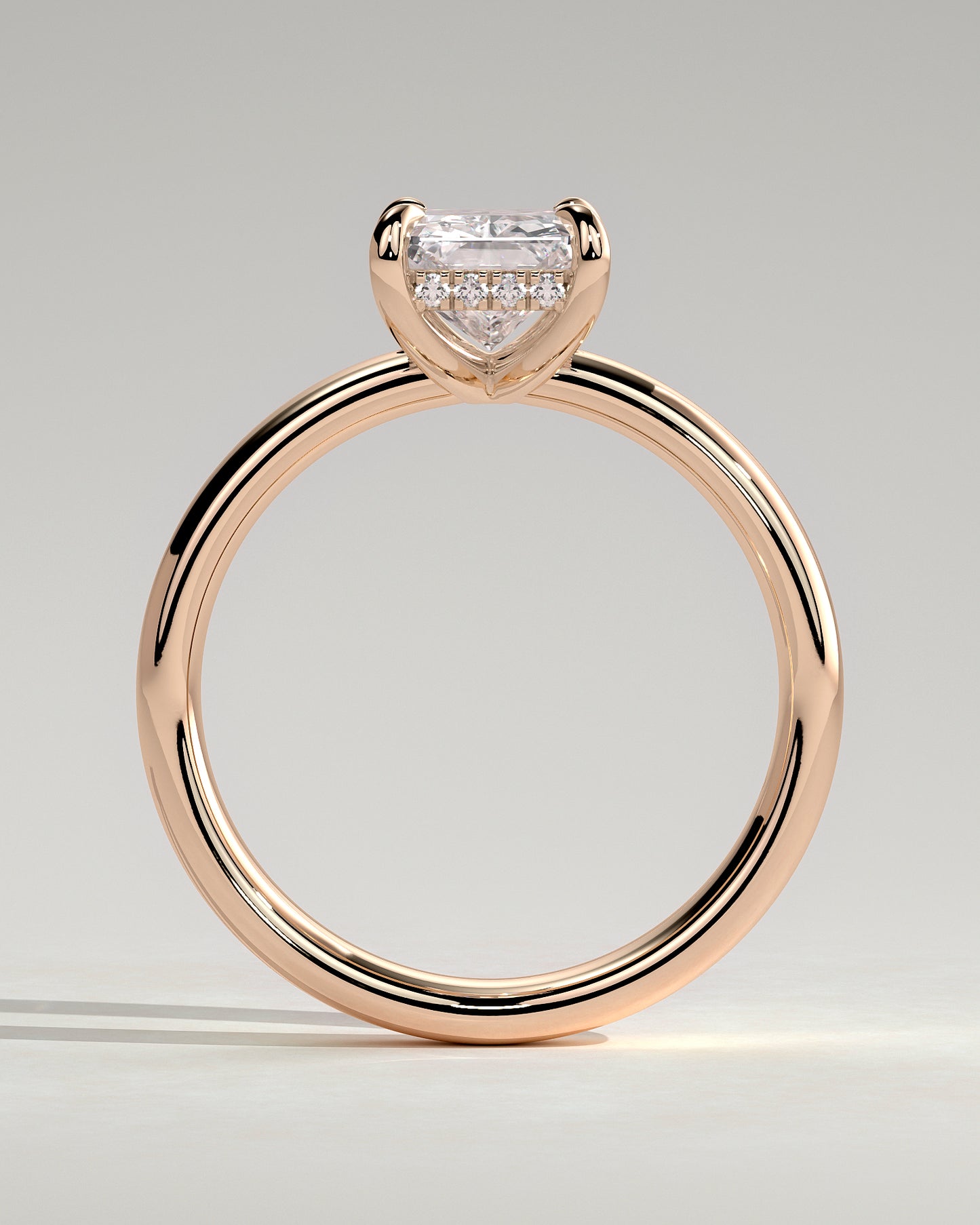 Angelina - Radiant Claw Solitaire with Cigar Band and Hidden Halo Engagement Ring - Rose Gold - Rose Gold 2ct