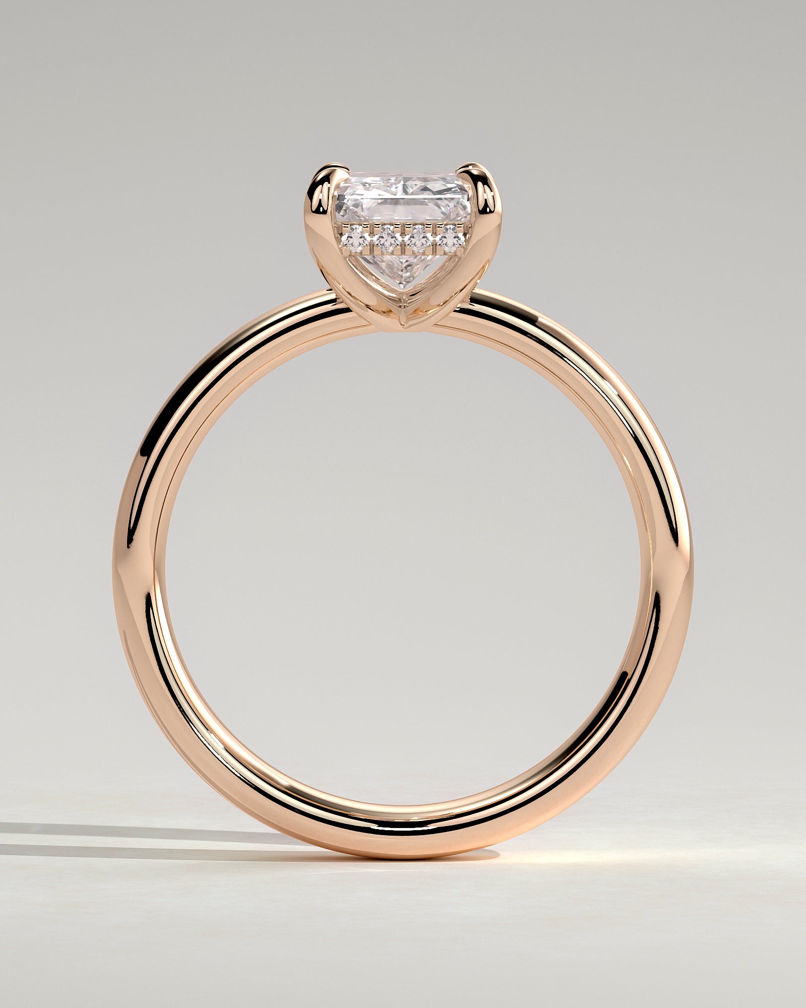 Angelina - Radiant Claw Solitaire with Cigar Band and Hidden Halo Engagement Ring - Rose Gold - Rose Gold 2ct