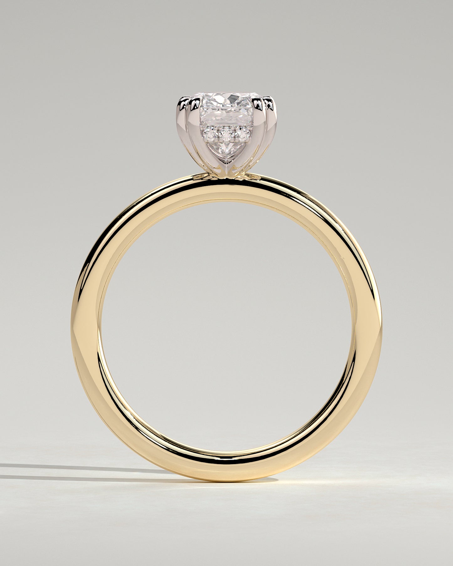 Aubrey - Elongated Cushion Double Claw Solitaire with Hidden Halo Engagement Ring - Yellow Two-Tone - Yellow Two-Tone 2ct