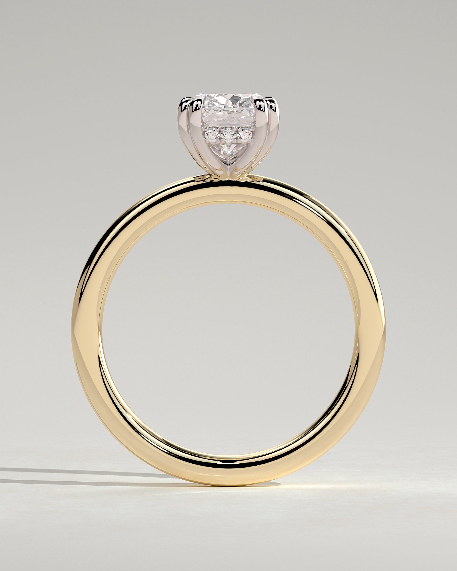 Aubrey - Elongated Cushion Double Claw Solitaire with Hidden Halo Engagement Ring - Yellow Two-Tone - Yellow Two-Tone 2ct