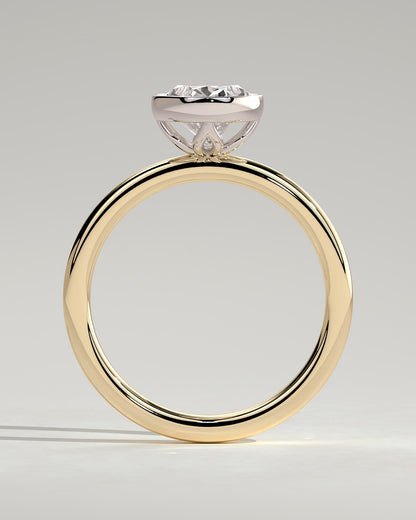 Armani - Oval Bezel Solitaire with Petal Gallery Engagement Ring - Yellow Two-Tone