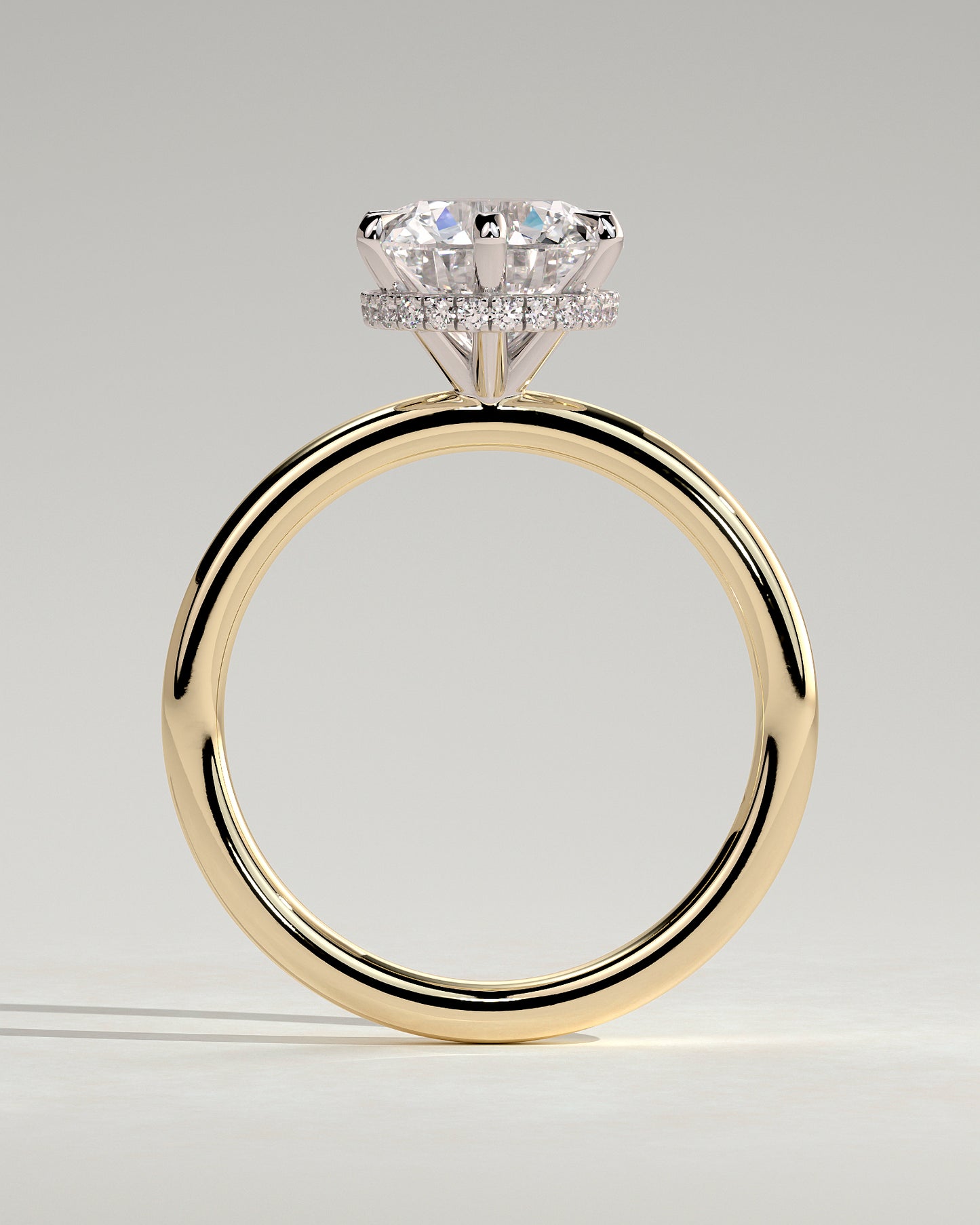 Aria - Round Claw Solitaire with Wrap Around Hidden Halo Engagement Ring - Yellow Two-Tone - Yellow Two-Tone 2ct