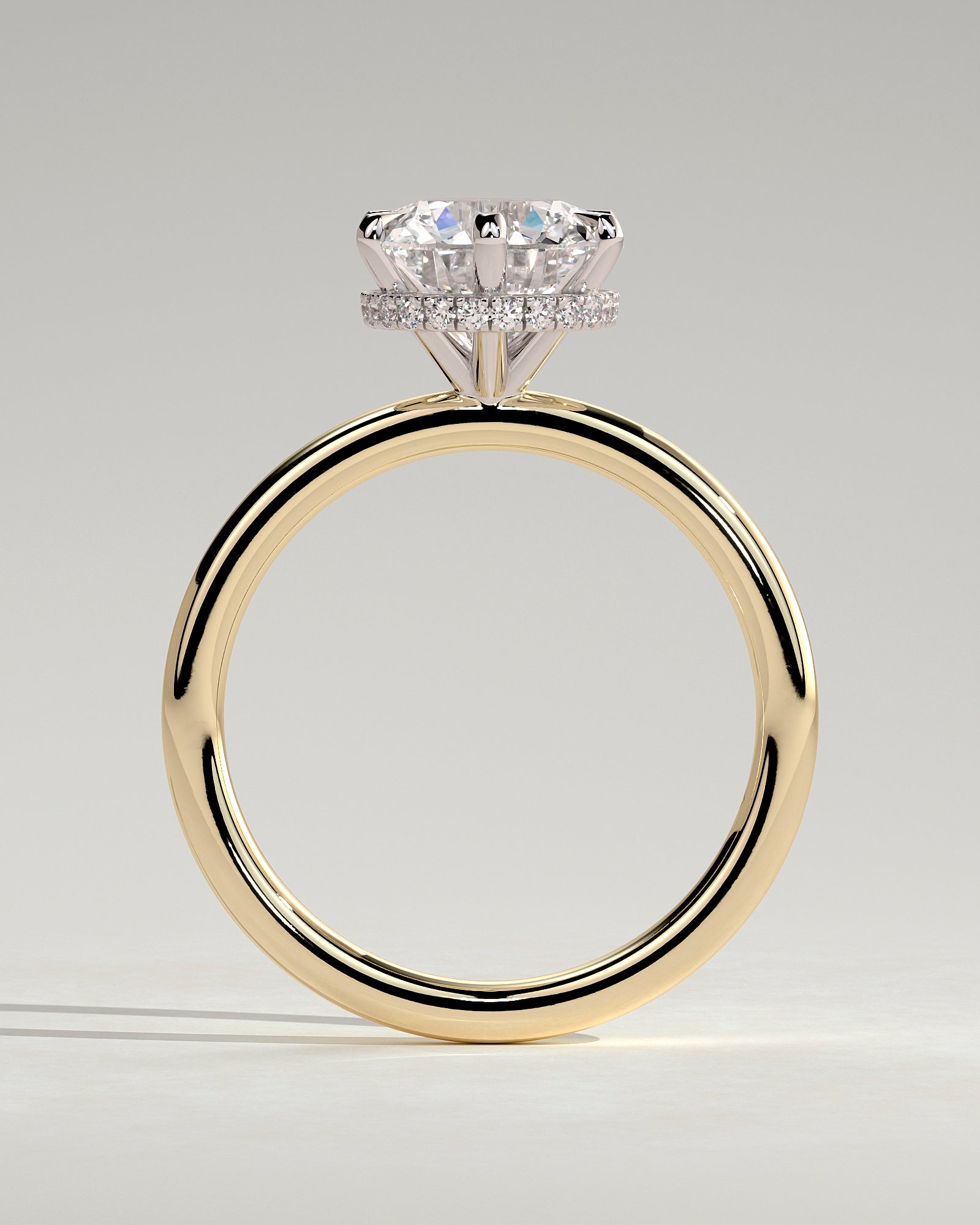 Aria - Round Claw Solitaire with Wrap Around Hidden Halo Engagement Ring - Yellow Two-Tone - Yellow Two-Tone 2ct