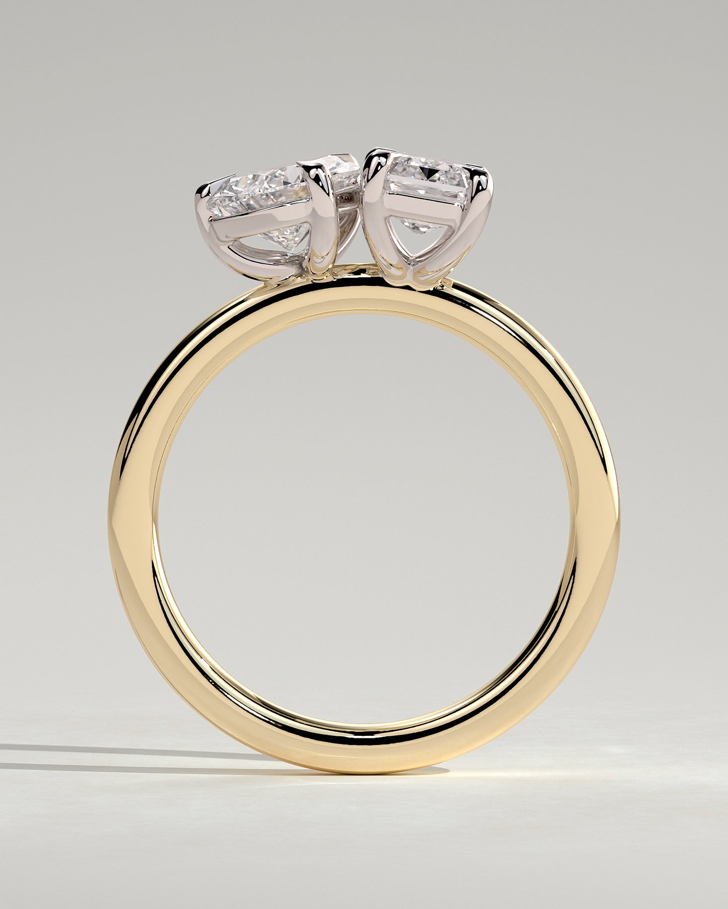 Amor - Pear and Emerald Claw Toi et Moi Engagement Ring - Yellow Two-Tone - Yellow Two-Tone 2ct