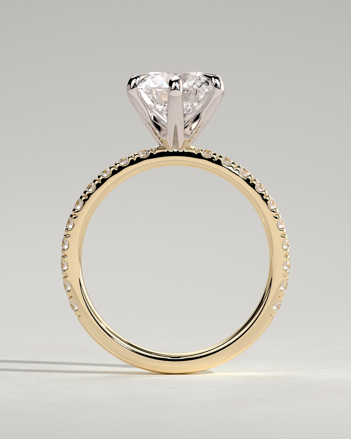 Alexandria - Round Claw Solitaire with Pave Band Engagement Ring - Yellow Two-Tone - Yellow Two-Tone 2ct