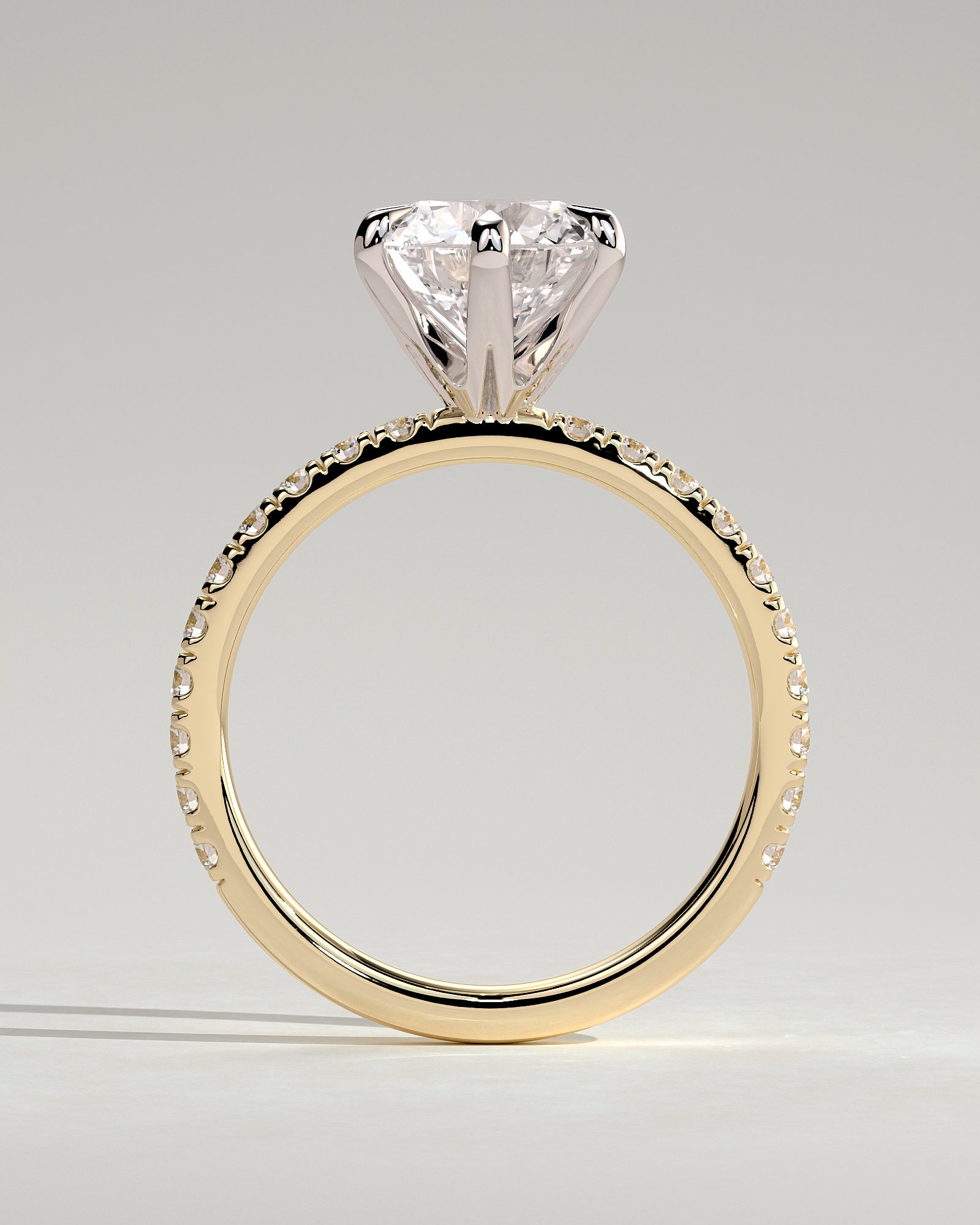 Alexandria - Round Claw Solitaire with Pave Band Engagement Ring - Yellow Two-Tone - Yellow Two-Tone 2ct