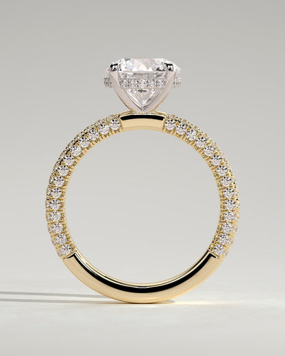 Alex - Round Claw Solitaire with Hidden Halo and Triple Pave Band Engagement Ring - Yellow Two-Tone - yellow two-tone - Lara Jewels