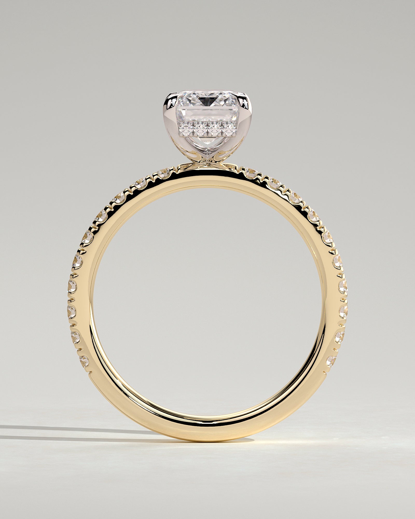 Gwyneth - Emerald Claw Solitaire with Hidden Halo and Pave Band Engagement Ring - Yellow Two-Tone - Yellow Two-Tone 2ct