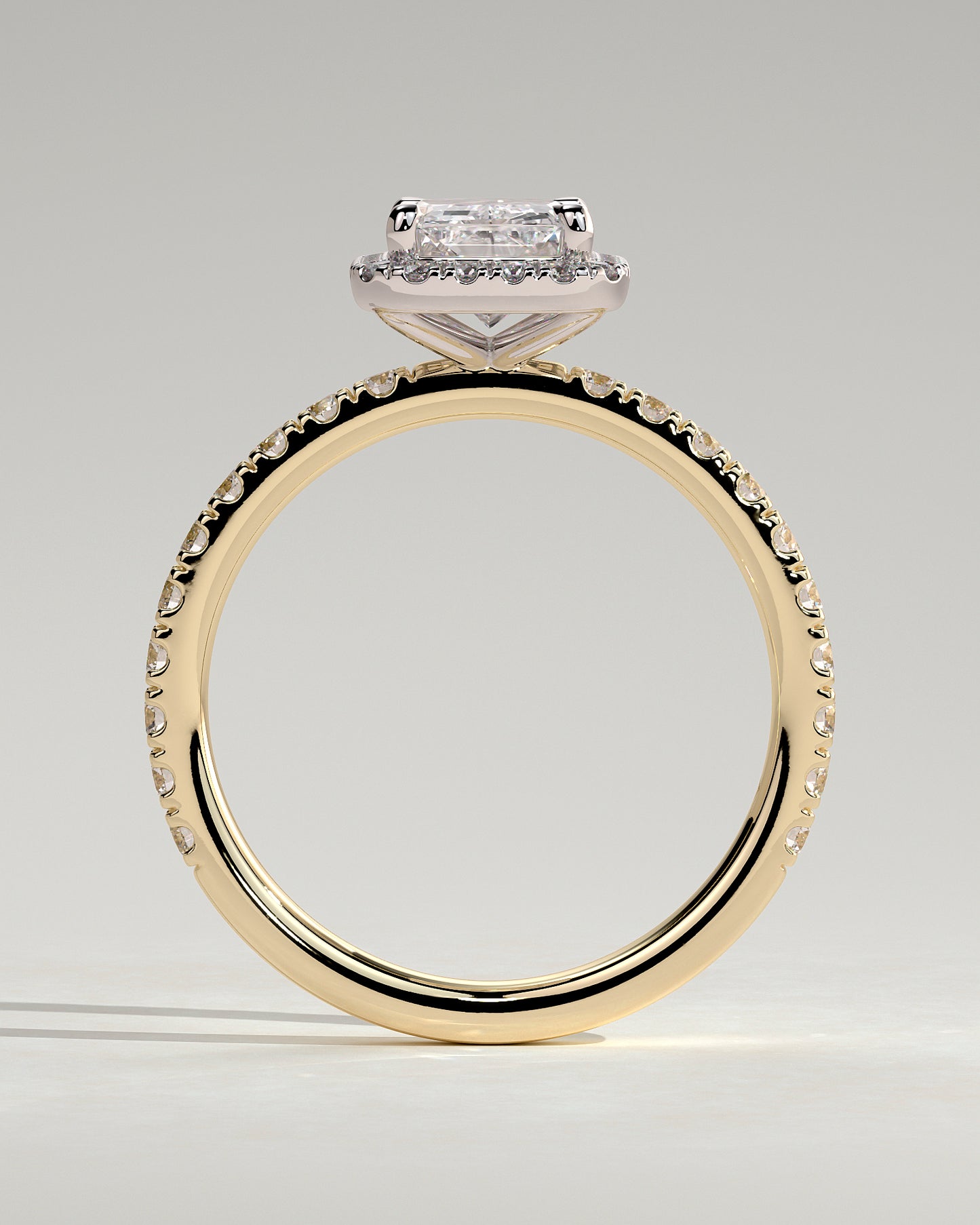 Catherine - Radiant Claw Solitaire with Halo and Pave Band Engagement Ring - Yellow Two-Tone - Yellow Two-Tone 2ct