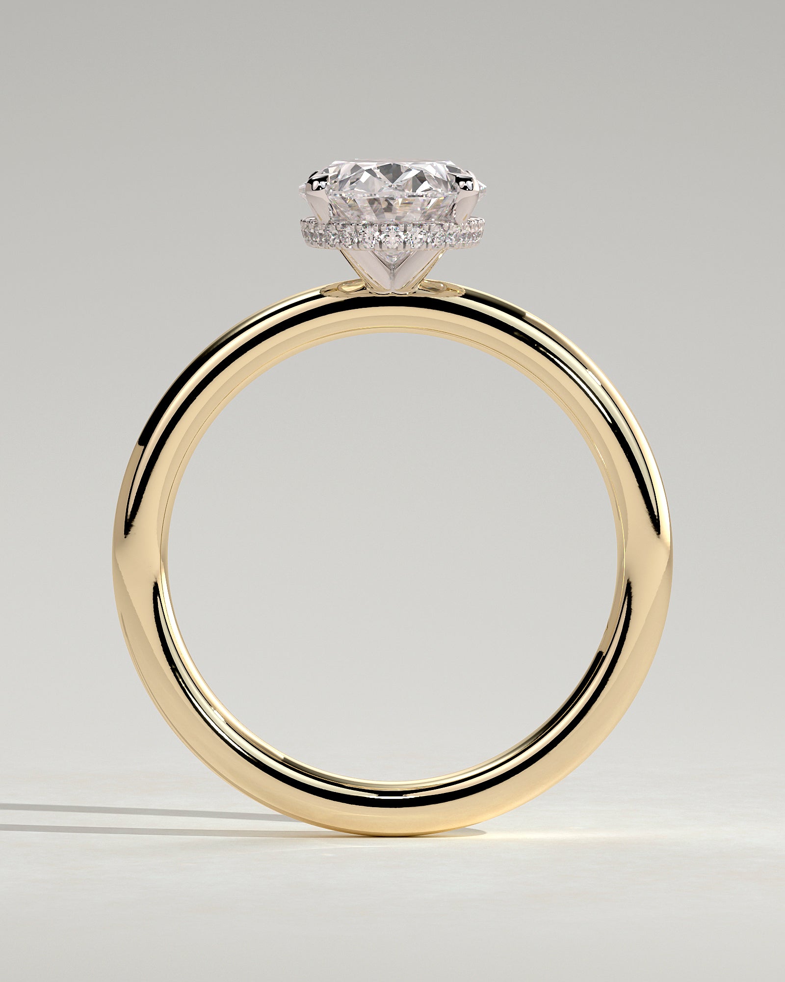 Cecilia - Oval Claw Solitaire with Wrap Around Hidden Halo Engagement Ring - Yellow Two-Tone - Yellow Two-Tone 2ct