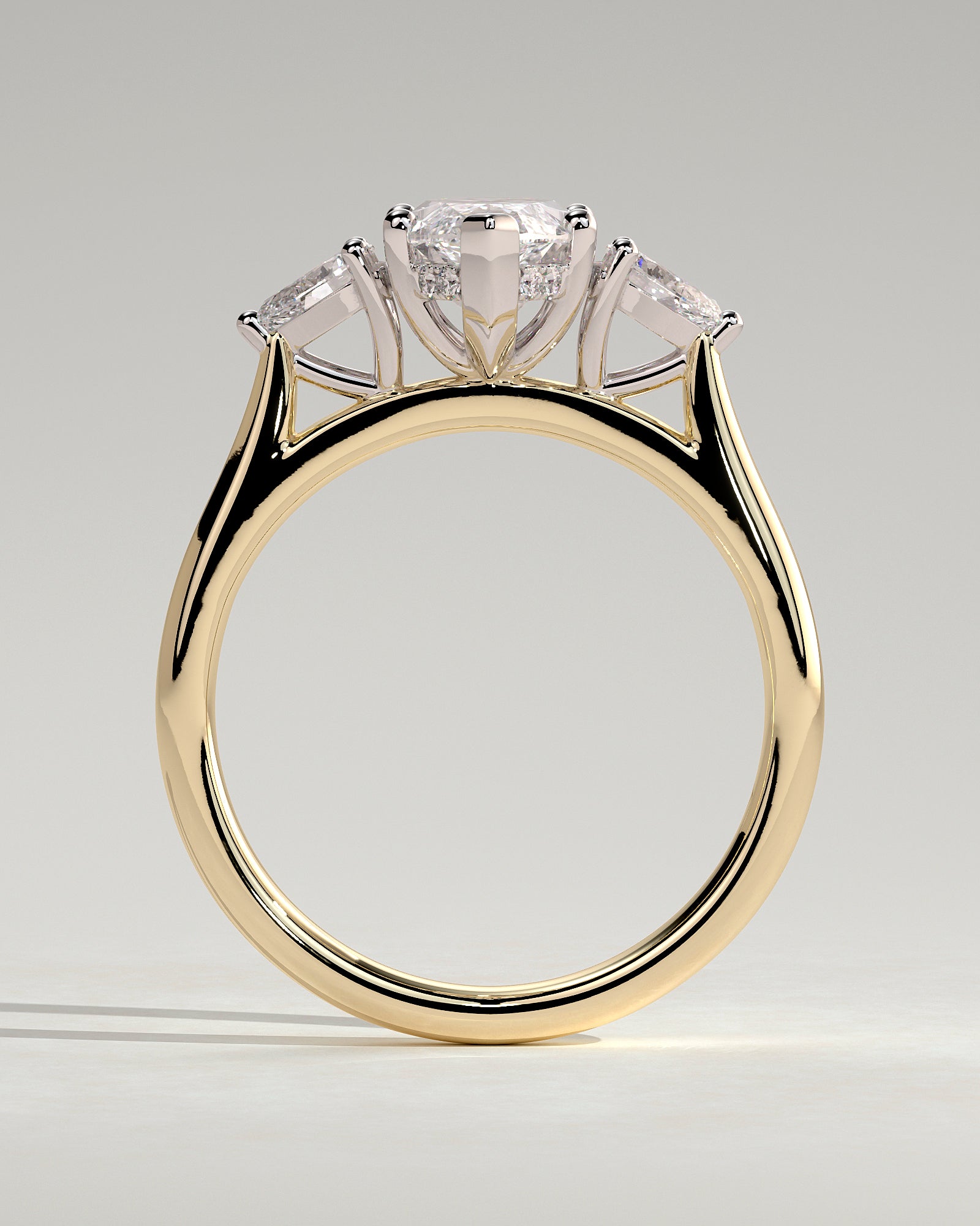 Hannah - Marquise Claw Trilogy with Pear Side Stones and Hidden Halo Engagement Ring - Yellow Two-Tone - Yellow Two-Tone 2ct