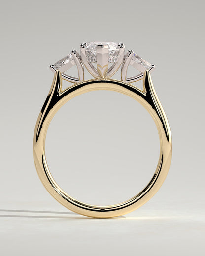 Hannah - Marquise Claw Trilogy with Pear Side Stones and Hidden Halo Engagement Ring - Yellow Two-Tone