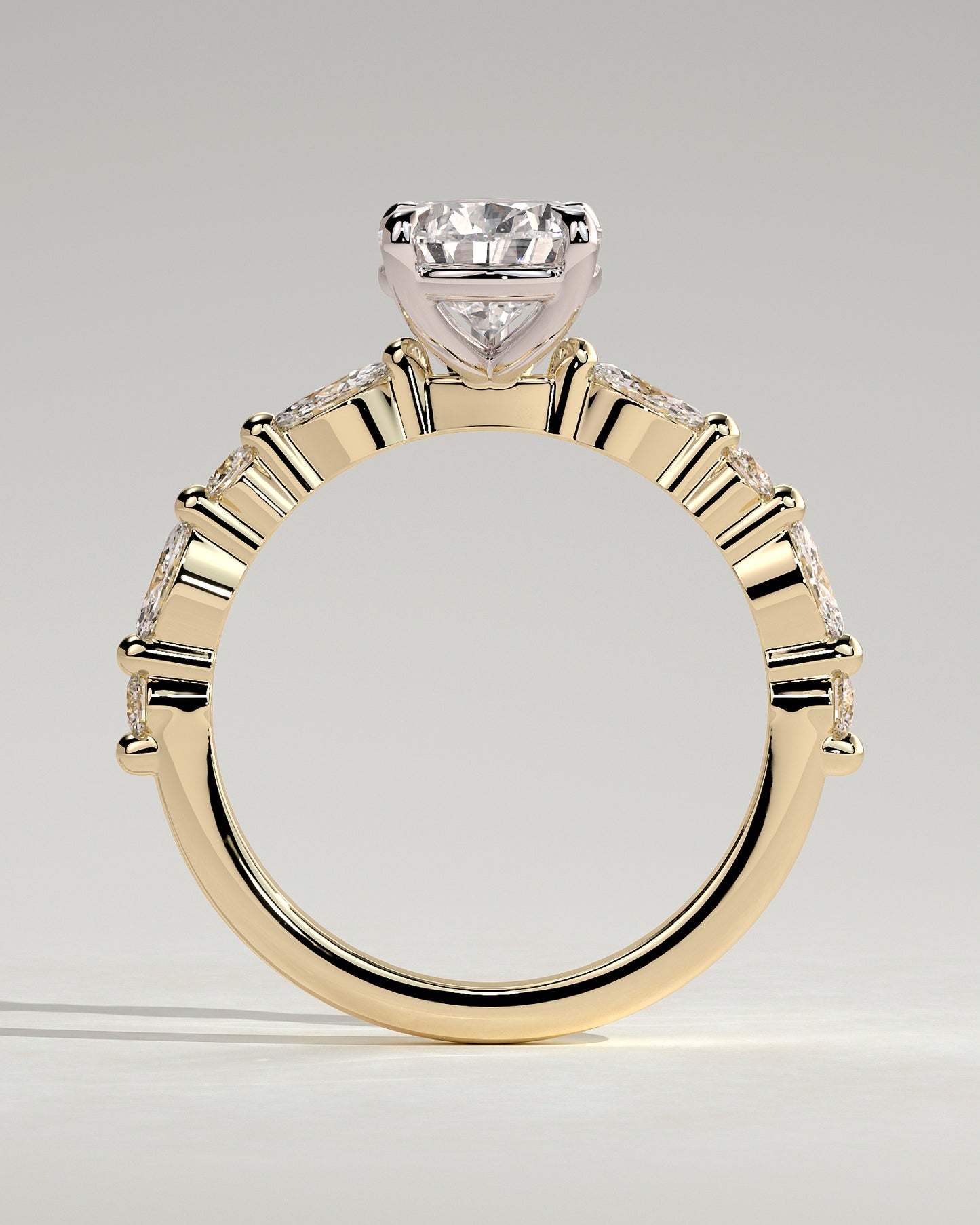 Jacinta - Pear Claw Solitaire with Marquise and Round Accent Stones Engagement Ring - Yellow Two-Tone - Yellow Two-Tone 2ct
