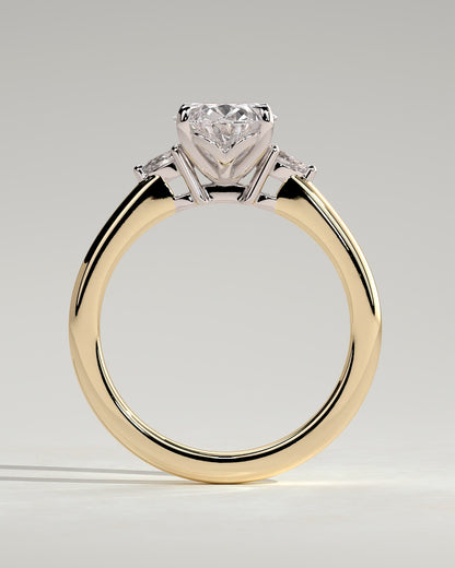 Elena - Oval Claw Trilogy with Pear Side Stones and Tulip Detail Engagement Ring - Yellow Two-Tone