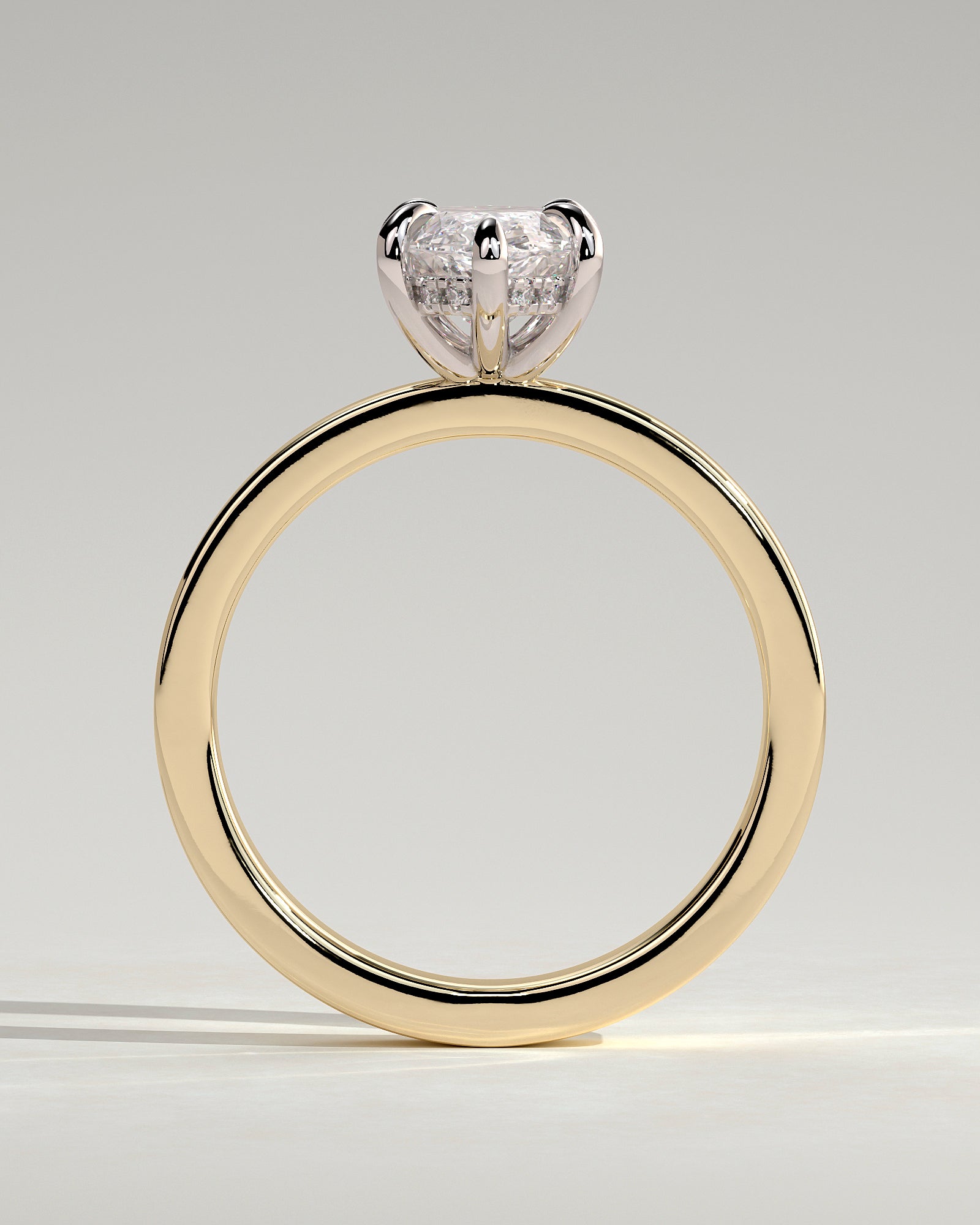 Aisha - Marquise Claw Solitaire with Flat Cigar Band and Hidden Halo Engagement Ring - Yellow Two-Tone - Yellow Two-Tone 2ct