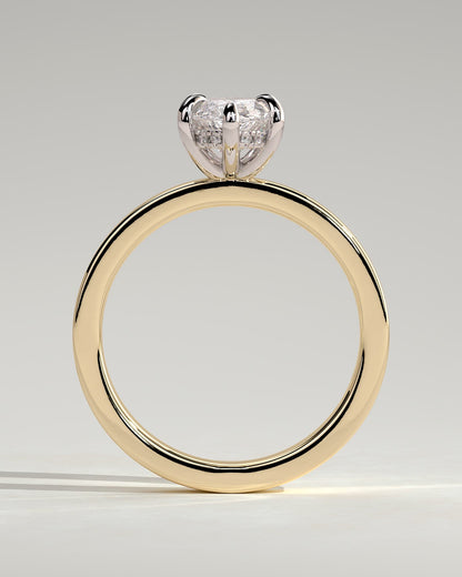 Aisha - Marquise Claw Solitaire with Flat Cigar Band and Hidden Halo Engagement Ring - Yellow Two-Tone - yellow two-tone - Lara Jewels