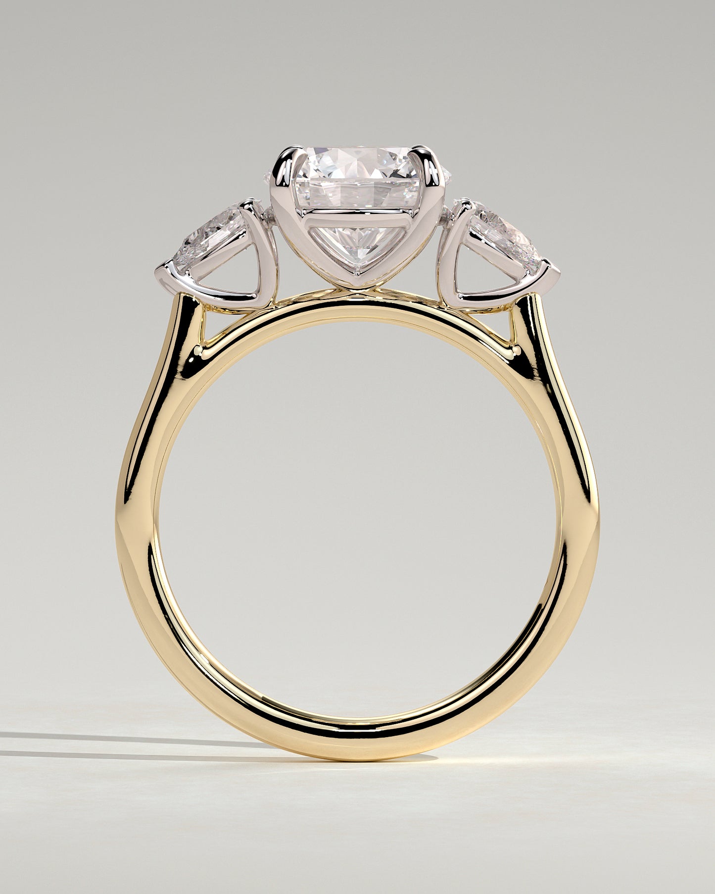 Arya - Round Claw Trilogy with Pear Side Stones and Cathedral Setting Engagement Ring - Yellow Two-Tone - Yellow Two-Tone 2ct