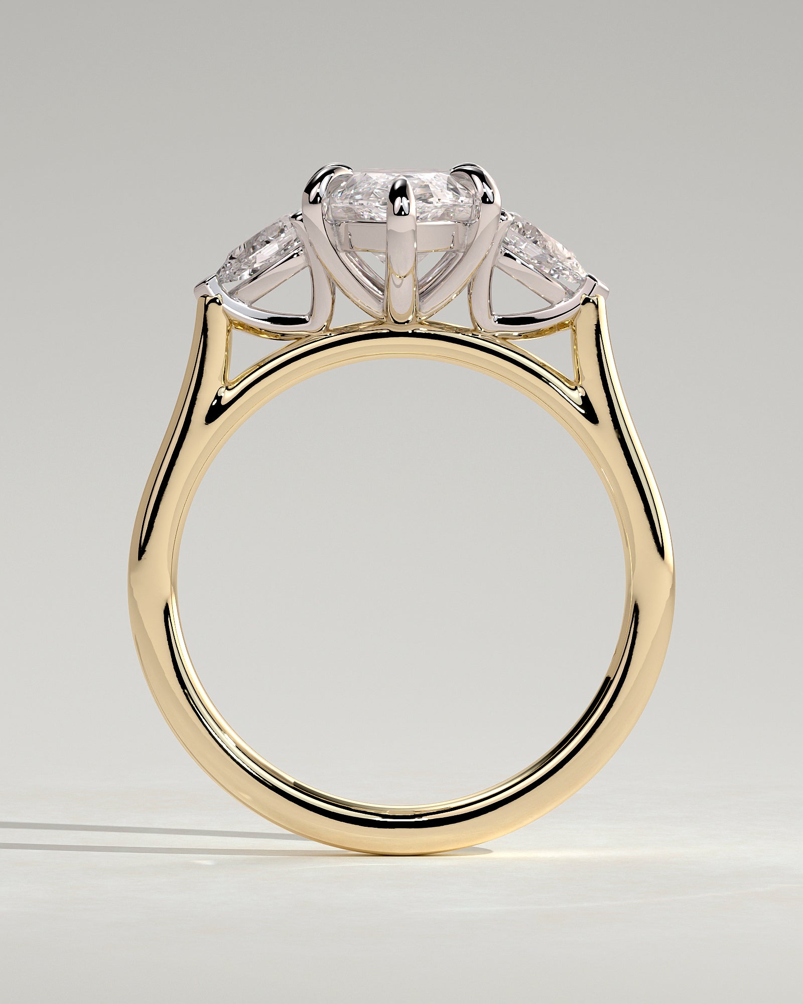 Chantelle - Marquise Claw Trilogy with Pear Side Stones and Cathedral Setting Engagement Ring - Yellow Two-Tone - Yellow Two-Tone 2ct