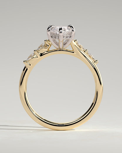 Elsie - Marquise Claw Solitaire with Hidden Halo, Opposing Marquise Accents and Cathedral High Setting Engagement Ring - Yellow Two-Tone