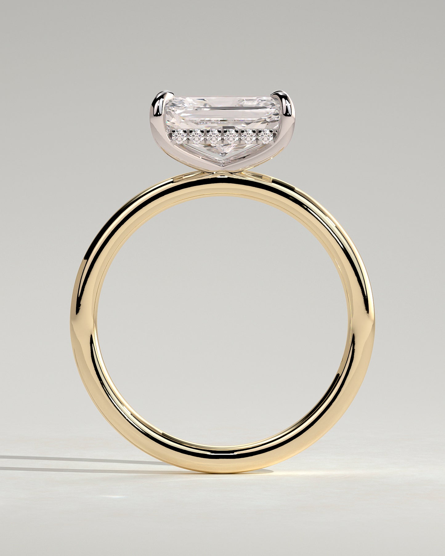 Francene - Radiant East West Claw Solitaire with Hidden Halo Engagement Ring - Yellow Two-Tone - Yellow Two-Tone 2ct