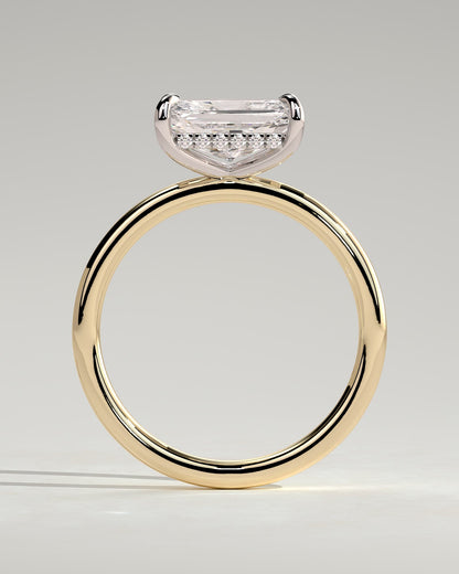 Francene - Radiant East West Claw Solitaire with Hidden Halo Engagement Ring - Yellow Two-Tone