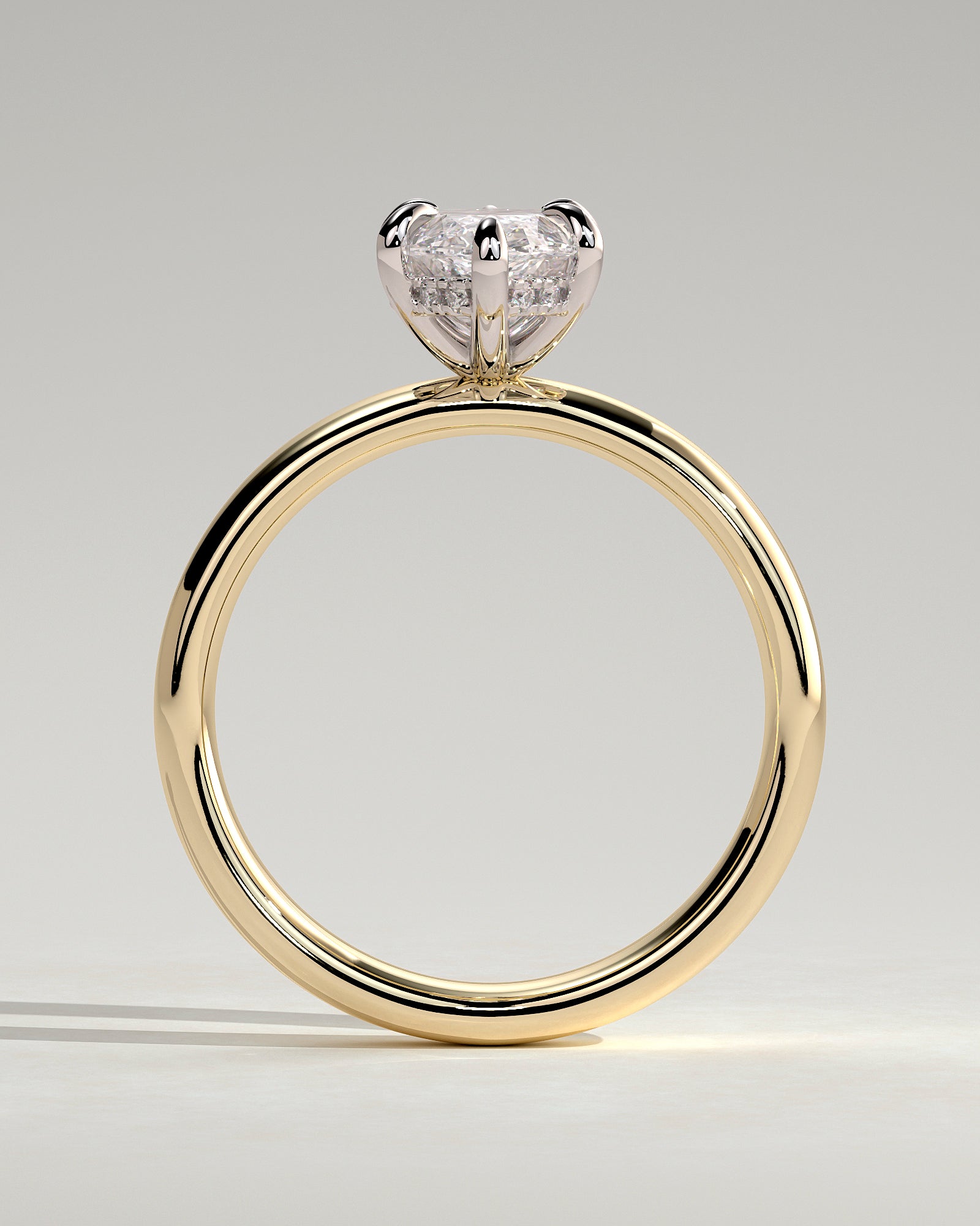 Gigi - Marquise Claw Solitaire with Cigar Band and Hidden Halo Engagement Ring - Yellow Two-Tone - Yellow Two-Tone 2ct