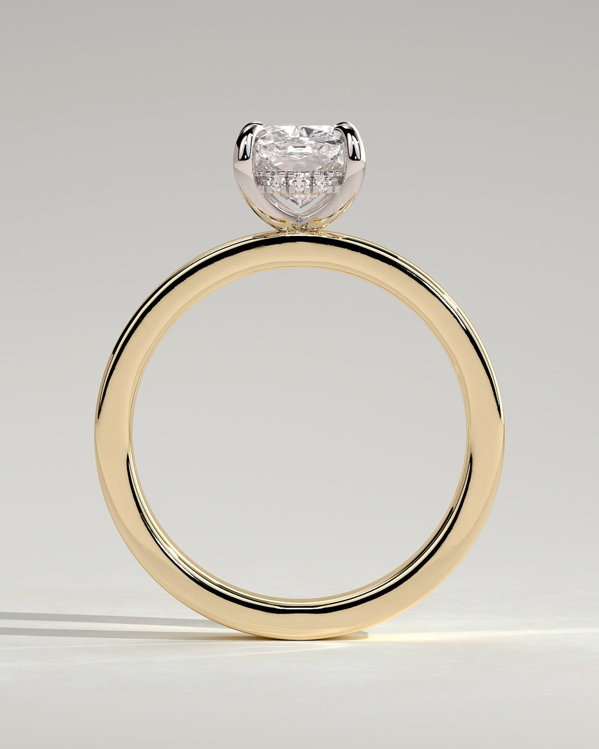 Kai - Elongated Cushion Claw Solitaire with Flat Cigar Band and Hidden Halo Engagement Ring - Yellow Two-Tone