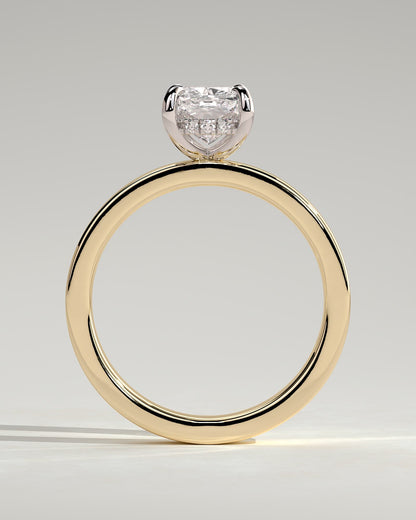 Kai - Elongated Cushion Claw Solitaire with Flat Cigar Band and Hidden Halo Engagement Ring - Yellow Two-Tone