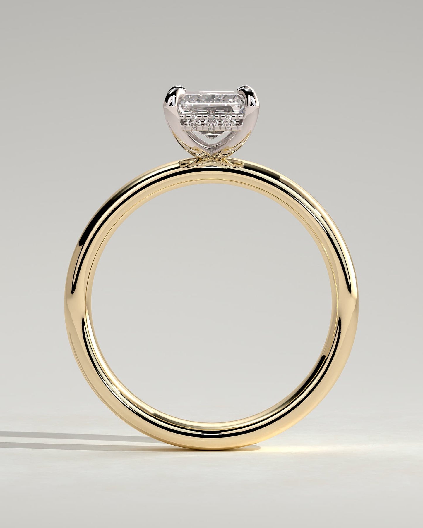 Kate - Emerald Claw Solitaire with Cigar Band and Hidden Halo Engagement Ring - Yellow Two-Tone