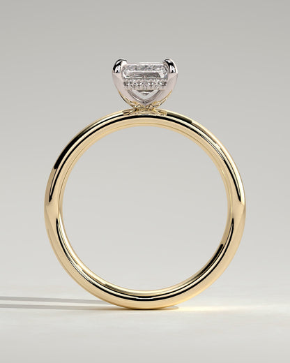 Kate - Emerald Claw Solitaire with Cigar Band and Hidden Halo Engagement Ring - Yellow Two-Tone