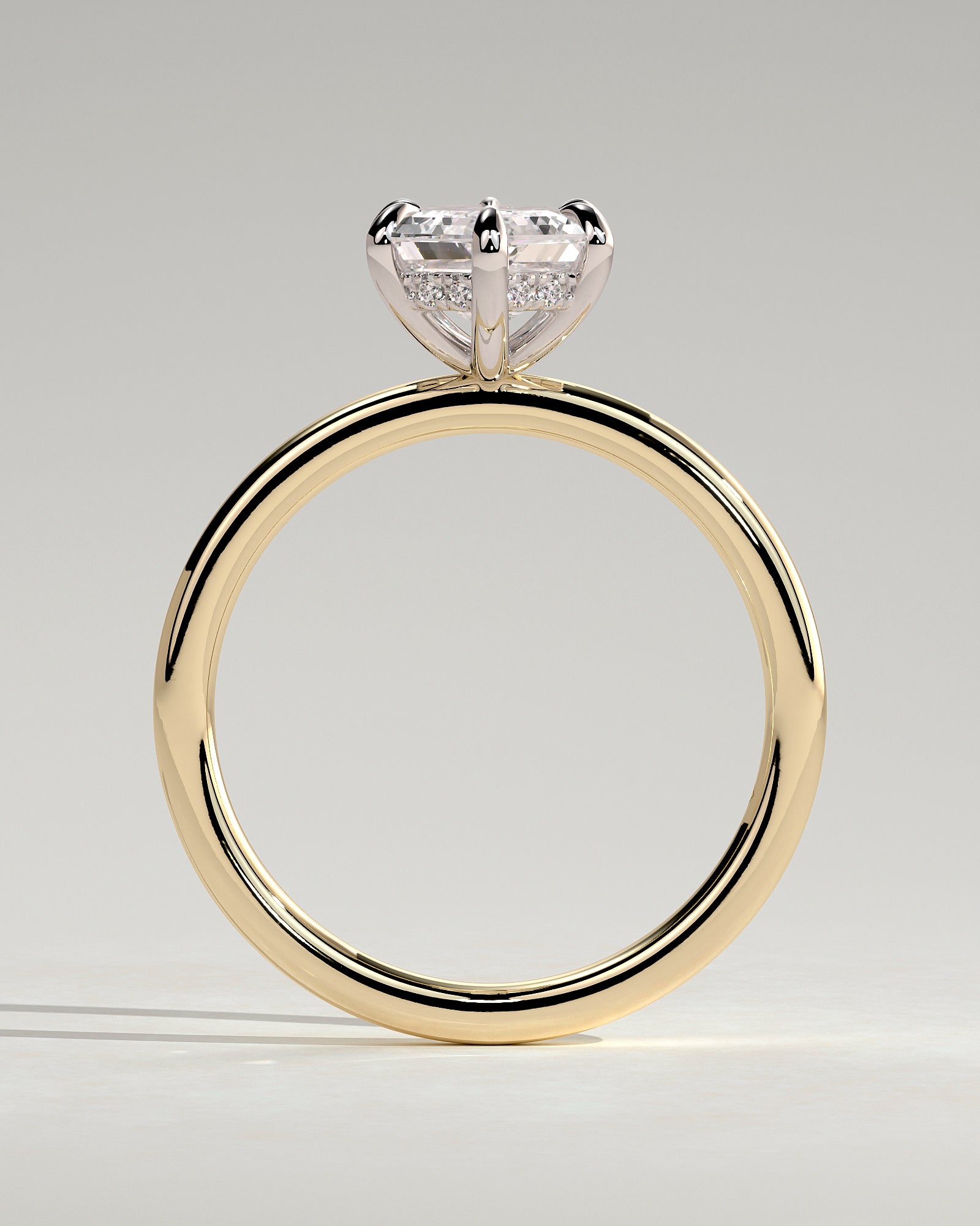 Delta - Elongated Hexagon Claw Solitaire with Hidden Halo Engagement Ring - Yellow Two-Tone - Yellow Two-Tone 2ct