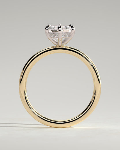 Delta - Elongated Hexagon Claw Solitaire with Hidden Halo Engagement Ring - Yellow Two-Tone