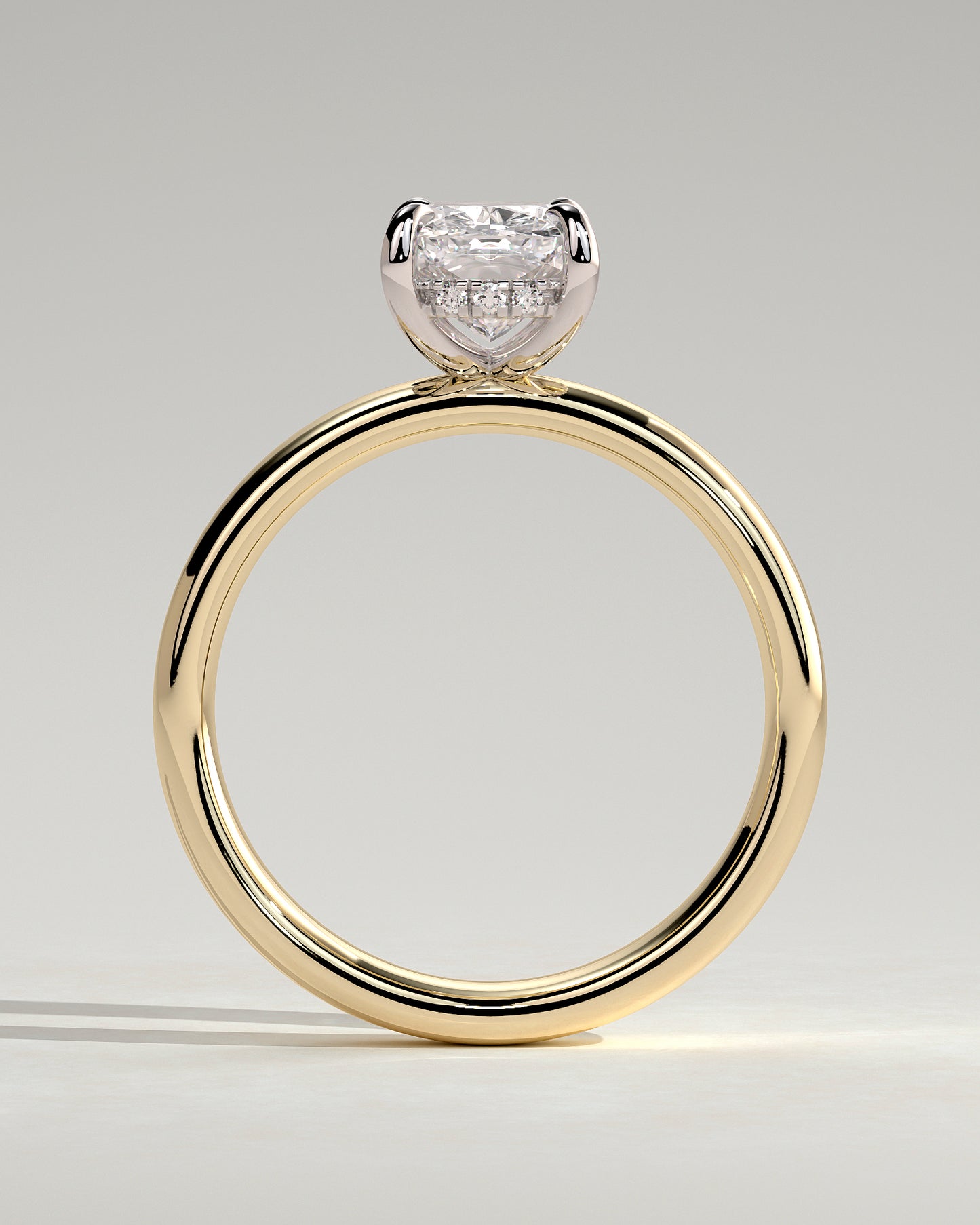 Cora - Elongated Cushion Claw Solitaire with Cigar Band and Hidden Halo Engagement Ring - Yellow Two-Tone - Yellow Two-Tone 2ct