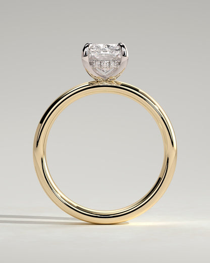 Cora - Elongated Cushion Claw Solitaire with Cigar Band and Hidden Halo Engagement Ring - Yellow Two-Tone
