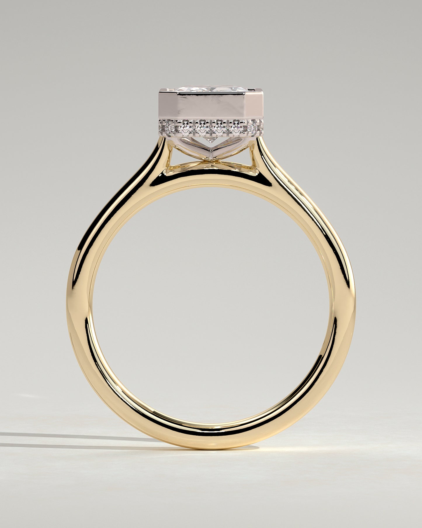 Bennie - Radiant Bezel Solitaire with Hidden Halo and Cathedral High Setting Engagement Ring - Yellow Two-Tone - Yellow Two-Tone 2ct